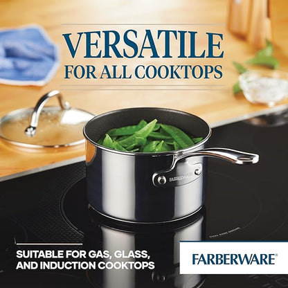 Farberware Millennium Stainless Steel Nonstick Cookware Set, 10-Piece Pot and Pan Set, Stainless Steel