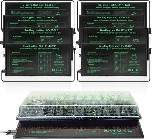 Seedling Heat Mat 8 Pack, 10" x 20.75" MET-Certified Warm Hydroponic Heating Pad, Waterproof Warm Hydroponic Plant Heating Mat for Germination, Greenhouse Grow Seed Starter