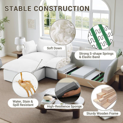 Modular Sectional Sofa Couch for Living Room Bedroom, Loveseat with 1 Ottoman, White