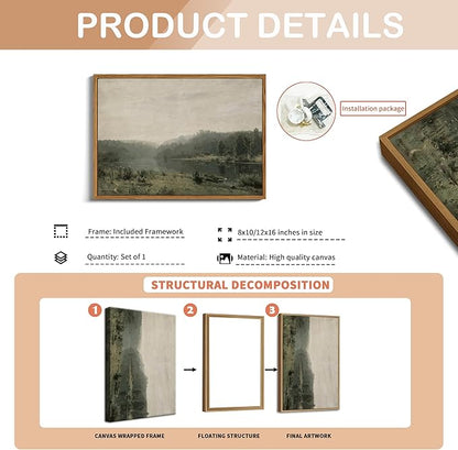 Floating Framed Canvas Wall Art, Vintage Wild Field Oil Painting Pictures Prints, Modern Farmhouse Natural landscape Wall Decor for Living Room Bedroom Dining Room Office Decor 12x16 inch