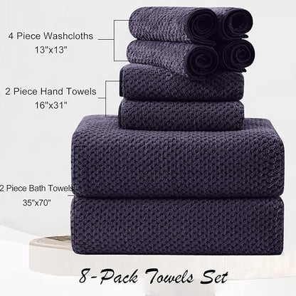 8 Piece Large Purple Family Bath Towel Set-2 Oversized Bath Towel Sheets,2 Hand Towels,4 Washcloths-600GSM Soft Highly Absorbent Quick Dry Beach Chair Towels Woven Towels for Bathroom Hotel and Spa