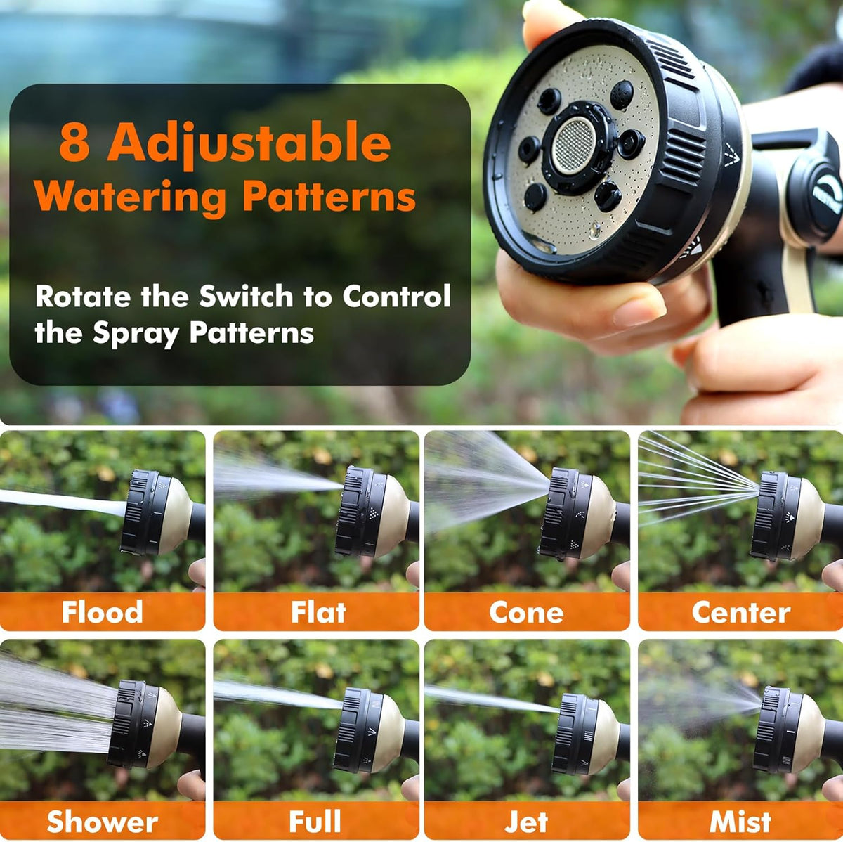 RESTMO Full Shower Hose Nozzle, Metal Spray Nozzle for Garden Hose, 8 Spray Patterns, Water Hose nozzle with Thumb Control, Ideal for Outdoor Lawn & Plant Watering, Car & Pet Washing, Bronze