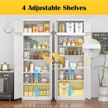 SteeLoong 86“ Kitchen Pantry Cabinet,Metal Storage Cabinets with Doors and 4 Adjustable Shelves,White Kitchen Cabinet with 4 Gold Handles,Tall Cabinet for Livingroom,Pantry, Bathroom
