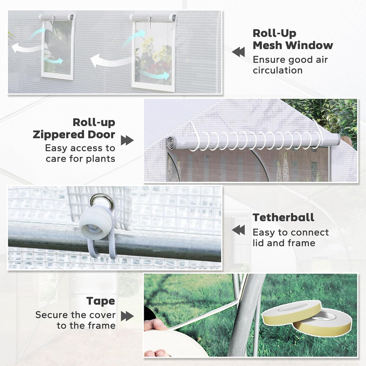 Outsunny 20' x 10' x 7' Outdoor Walk-in Greenhouse, Tunnel Green House with Roll-up Windows, Zippered Door, PE Cover, Heavy Duty Steel Frame, White