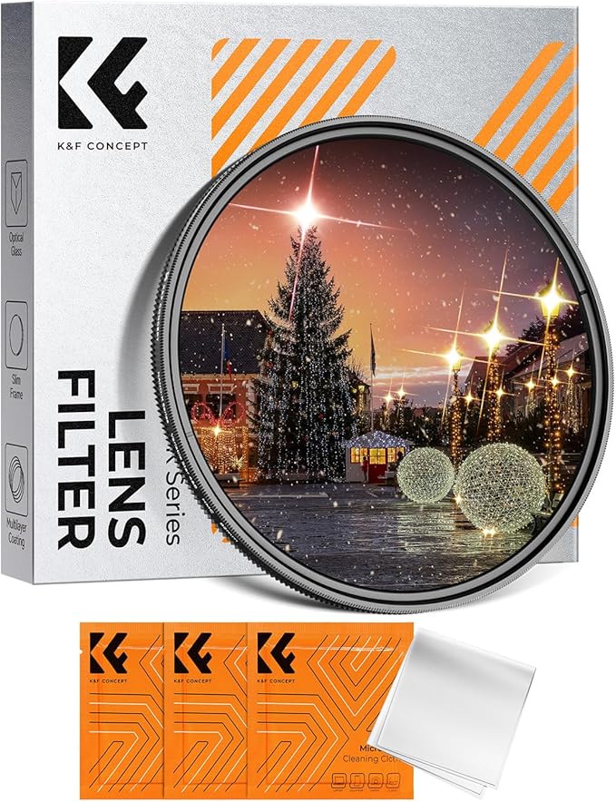 K&F CONCEPT 58mm Variable Star Filter Cross Screen Starburst Filter 4, 8 Points -18 Layer Coating Ultra Slim Optical Glas Camera Lens Filter with 3 Cleaning Cloth