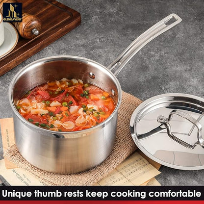 Tri-Ply Stainless Steel Sauce Pan with Lid, 3-Quart Saucepan Sauce Pot Multipurpose Use for Home Kitchen or Restaurant - Kitchen Cookware, Induction Pot, Dishwasher Safe & Oven Safe