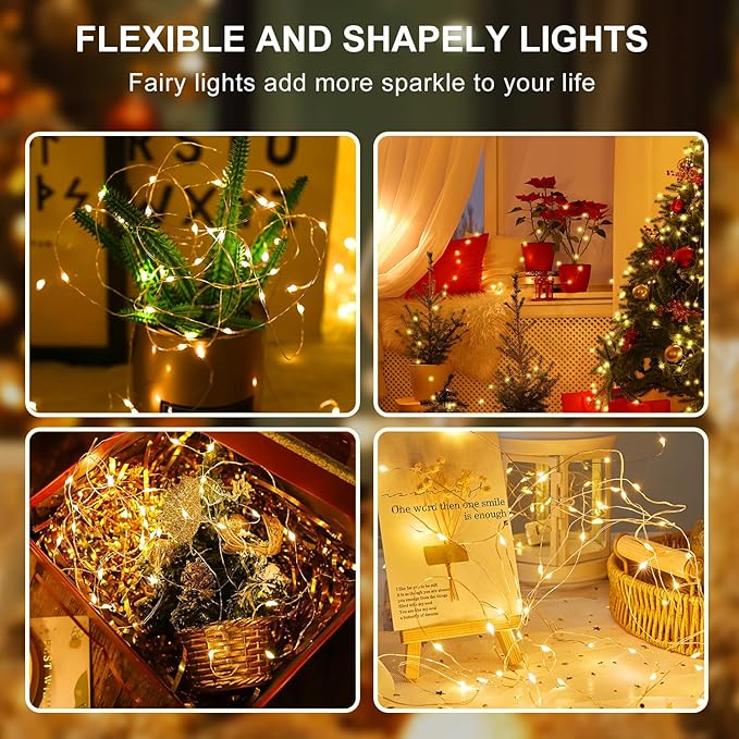 Aogist 50 Pack Fairy Lights 3 Modes 7ft 20 LED Waterproof,Battery Operated Silver Wire Firefly Starry Moon Mini String Lights for Mason Jars Christmas DIY Crafts Wedding Party Bedroom,Warm White