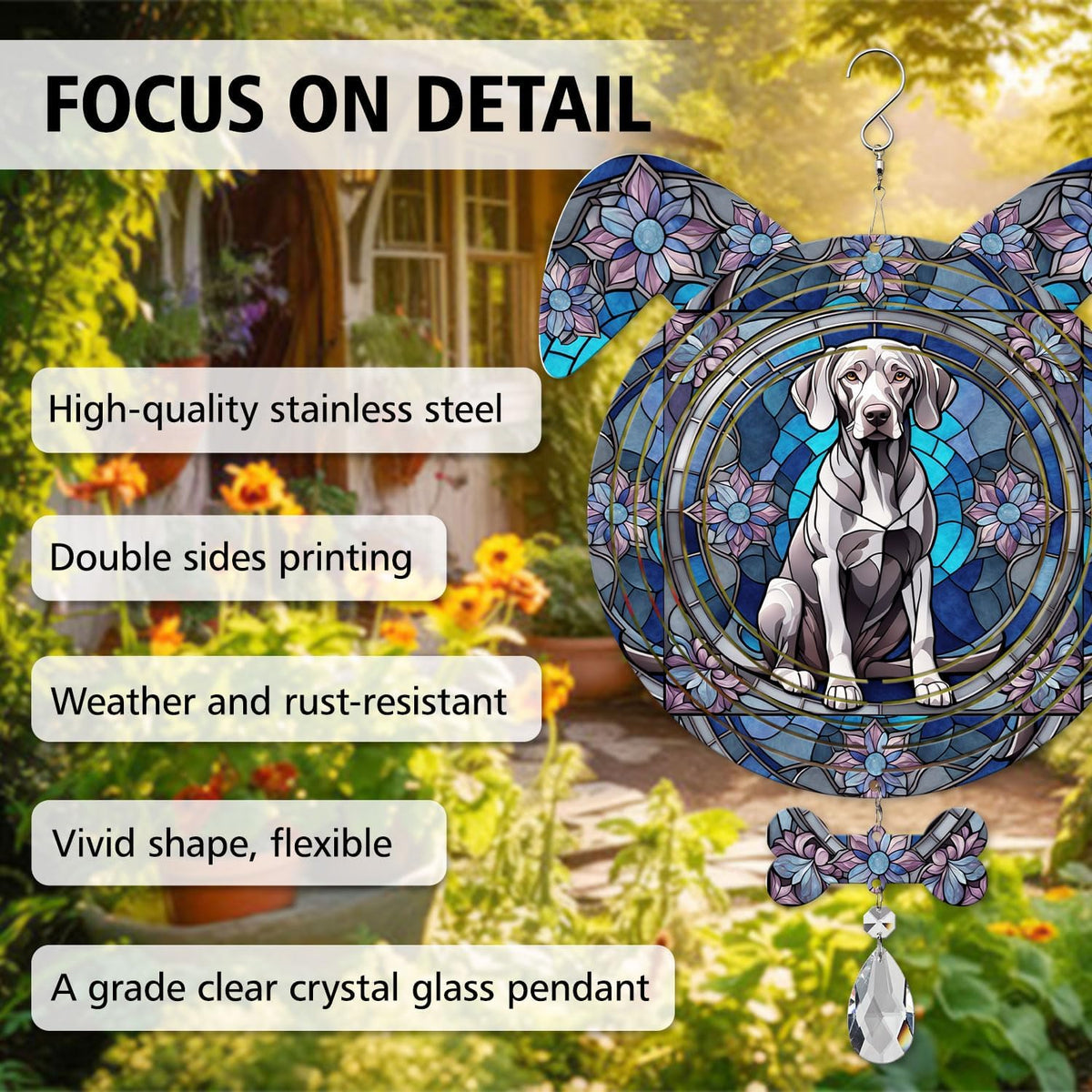 Weimaraner Dog Ears Wind Spinner, Weimaraner Wind Spinner Hanging for Yard and Garden V02