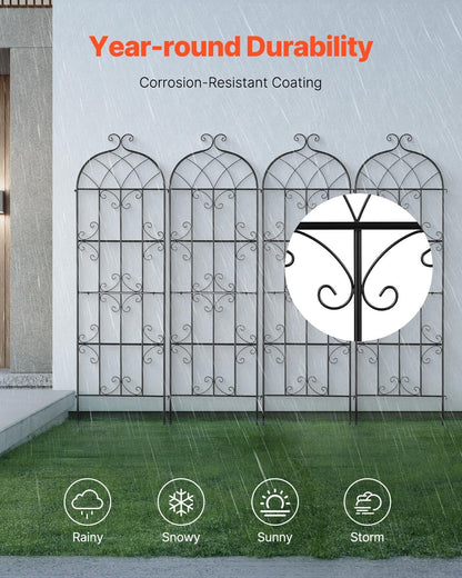VEVOR 71 x 20 in, 4 Packs Rustproof Metal Garden Flower Trellis, Outdoor Climbing Rose & Cucumber Support, Decorative Clematis Trellis for Courtyards & Lawns