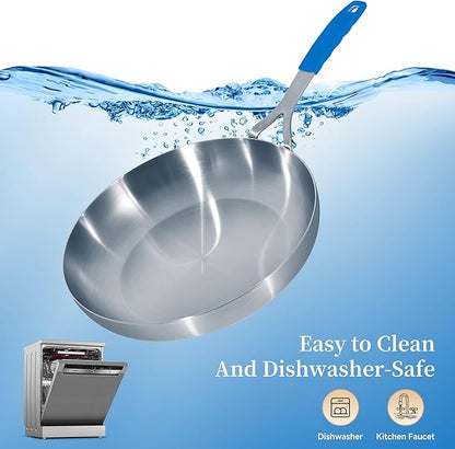 Inqibee 8.5-10-12 Inch Tri-Ply Stainless Steel Frying Pan Set with Lid,Skillets,Induction Cooking Pans,Pots and Pans Set,Dishwasher and Oven Safe,Detachable Handle.