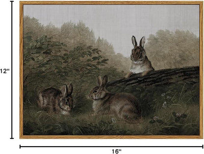 InSimSea Framed Wall Art for Living Room Three Rabbits Vintage Wall Art Easter Bunny Decor Aesthetic Animal Landscape Oil Painting Countryside Farmhouse Wall Decor Colorful for Bedroom Office 12x16in