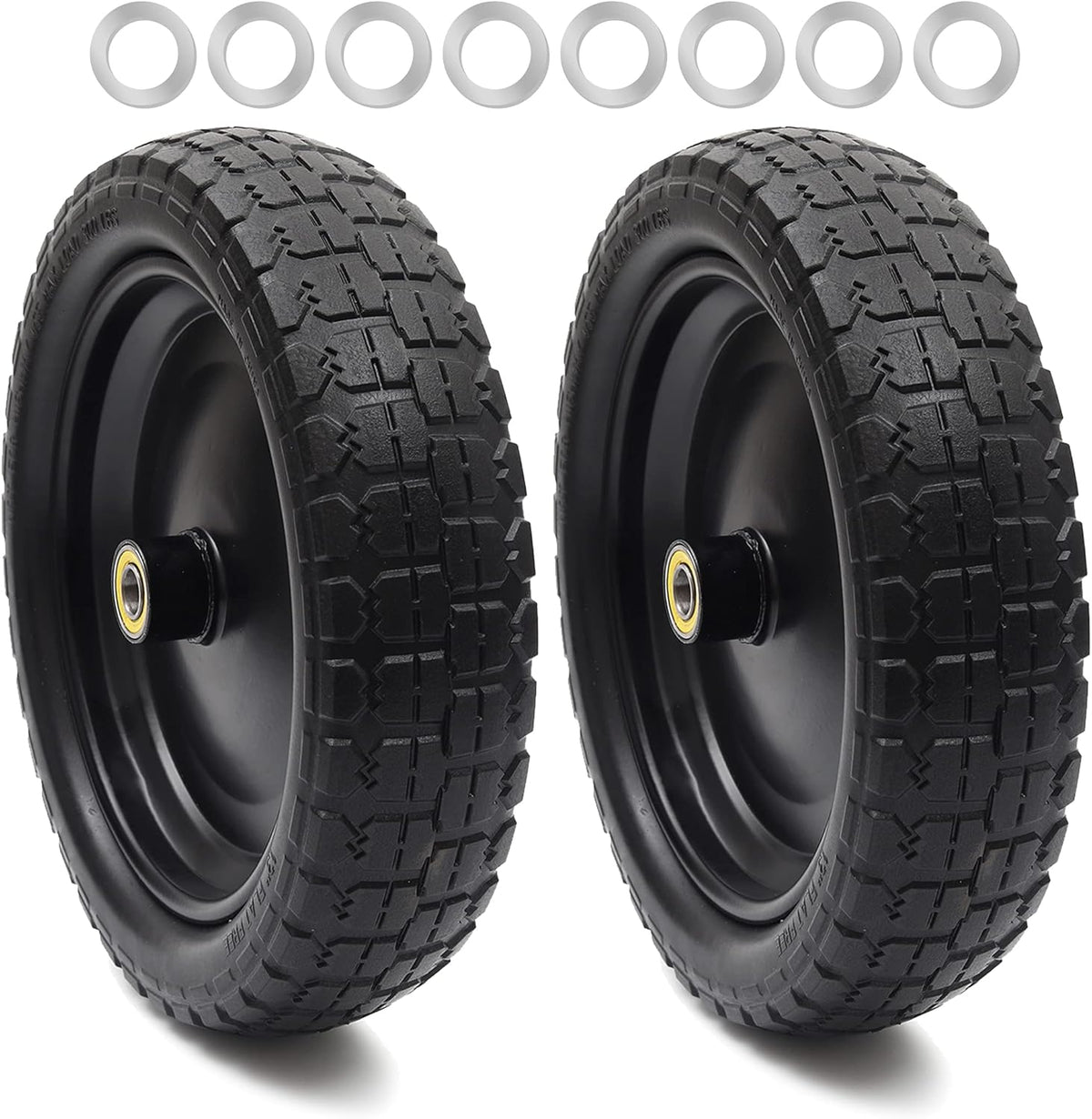 AR-PRO (2-Pack) 13" Flat Free Tire and Wheel - with 5/8" Axle Bore Hole, 2.17" Offset Hub - 13 lnch Solid Wheels Compatible with Garden wagon Cart,Hand Trucks,Utility Cart and Lawnmower Yard Trailers