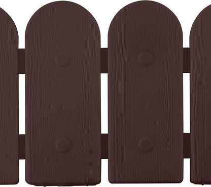 Evelyne Garden Border Plastic Edging: Wooden Fence Design - 8pcs Brown Yard Landscaping Fence Liner Lawn Edge Barrier - 10ft Kit of Decorative Lawn Panels Elements -Landscaping Edging-GMT-10374-A08