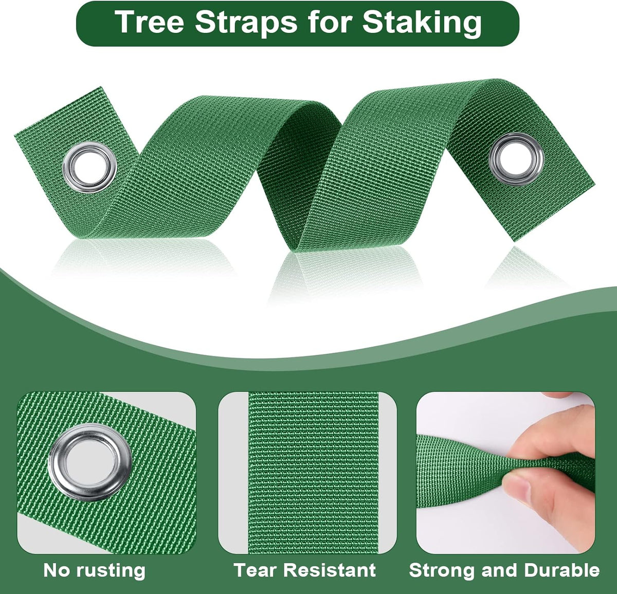 150 PCS Tree Stake Straps, Nylon, Green, Perfect for Staking, Guying, Straightening & Protecting Trees, Heavy Duty, Rust-Resistant Buckles