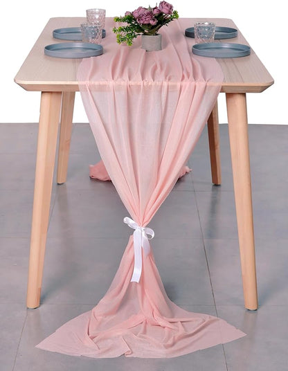 MDS 1 Pack 10ft Chiffon Table Runner 29 x 120 Inches Sheer Wedding Runner Romantic Rustic Table Runner for Wedding Decorations, Birthday Parties, Bridal Shower Party Arch Decor - Dusty Rose
