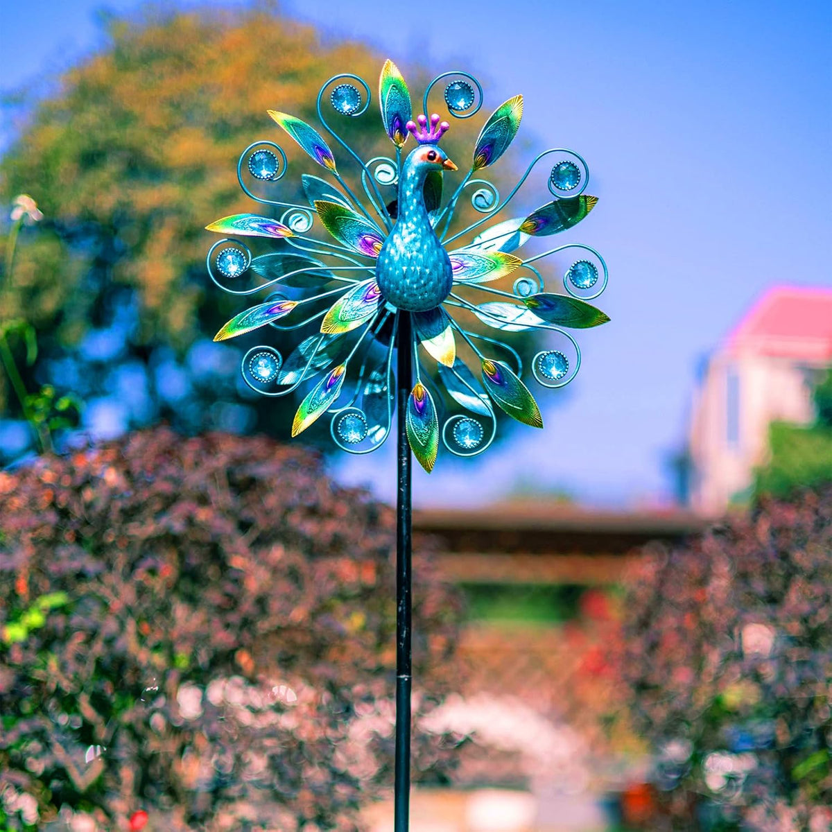 Outdoor Wind Spinner 58" Metal Peacock Wind Spinner Double Peacock Wind Sculpture for Garden Yard Patio Decoration