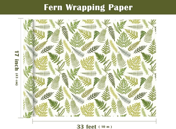 WRAPAHOLIC Fern Wrapping Paper Roll - Mini Roll - 17 Inch x 33 Feet - Woodland Fern Botanical Wrapping Paper Perfect for Birthday, Wedding, Baby Shower