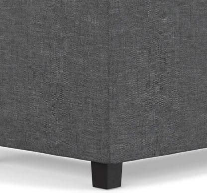 SIMPLIHOME Avalon 42" Wide Linen Look Fabric Storage Ottoman in Slate Grey