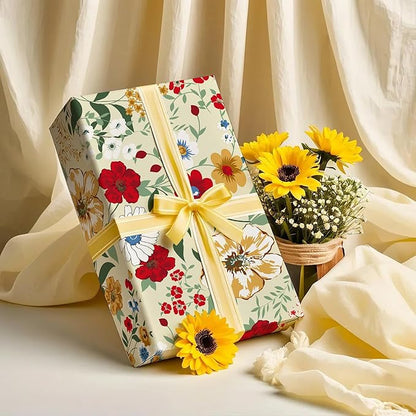 WRAPAHOLIC Floral Wrapping Paper Roll - Mini Roll - 17 Inch x 9.8 Feet - Wild Flower Wrapping Paper, Perfect for Girls Women Birthday, Wedding, Bridal Shower