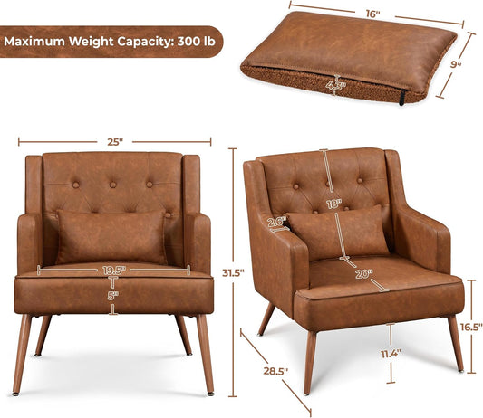 Yaheetech Accent Chairs Set of 2, Mid-Century Modern Armchairs, Retro Brown