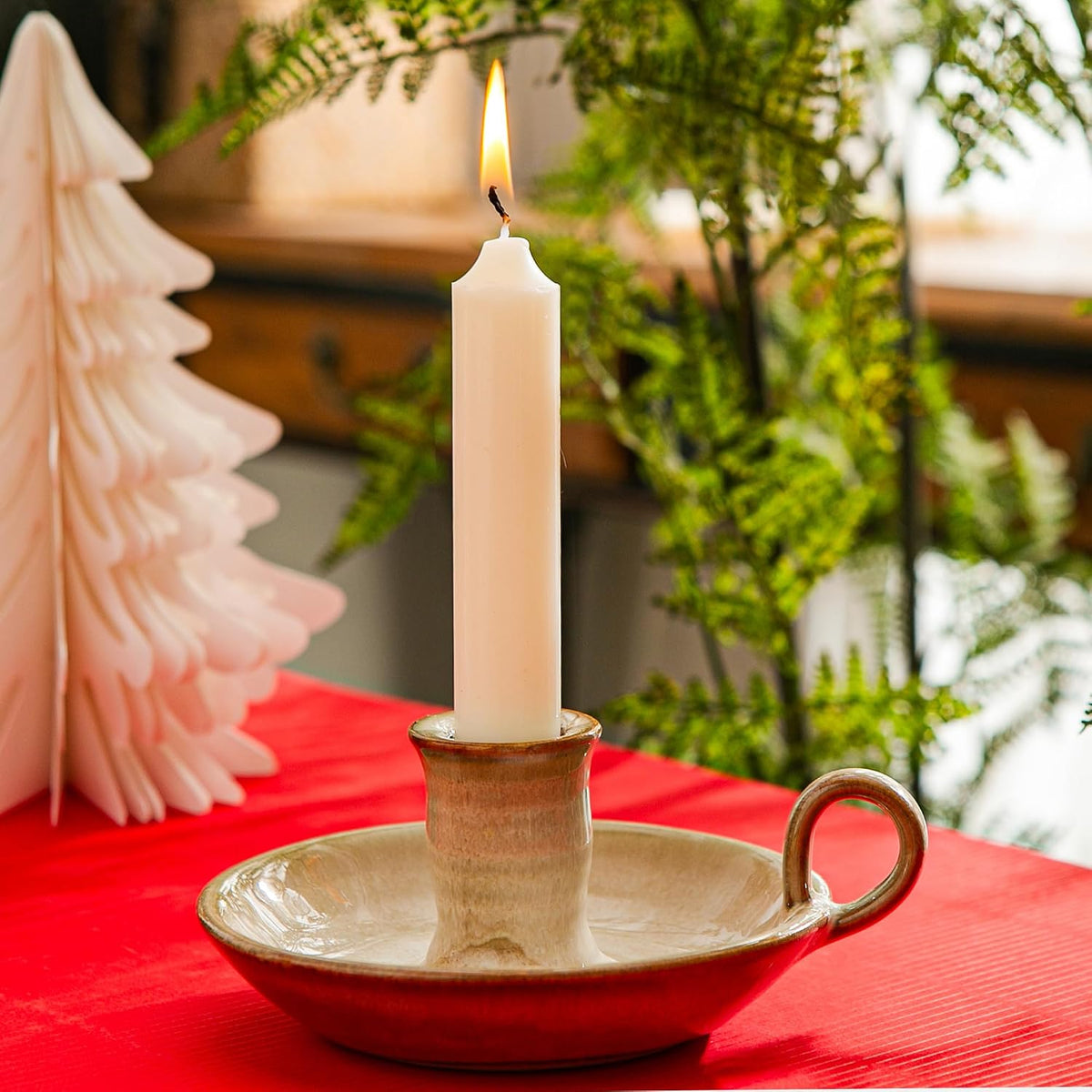 Candlestick Holder, Vintage Ceramic Candle Holder for Taper Candles, Spell Candles, and Incense, Farmhouse Candlelight Stand with Handle for Home, Dining Table, Halloween, Christmas Decor