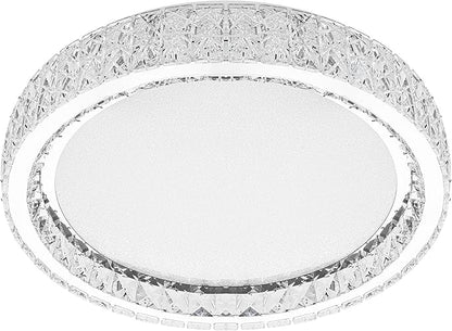 LamQee Crystal Flush Mount Ceiling Light Fixture, Dimmable LED Modern Close to Ceiling Light, Hallway Light Fixtures Round Chandelier for Bedroom Kitchen Bathroom Dining Living Room, Large, 21.65 inch