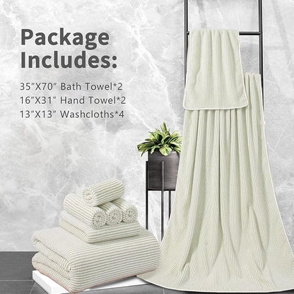 8-Piece Premium Towel Set for Bathroom|2 Oversized Large Bath Sheet,2 Hand Towels,4 Washcloths|Soft Cozy Highly Absorbent Fast Dry Microfiber Shower Towel Set for Hotel Bathroom Essentials,Green White