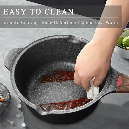 VINCHEF Sauce Pan Set with Lid 10PCS, 2QT+3QT+4QT Non Stick Sauce Pots Cooking Induction Pot set, Silicone Tools and Pot Protectors, PFAS and PFOA Free Black