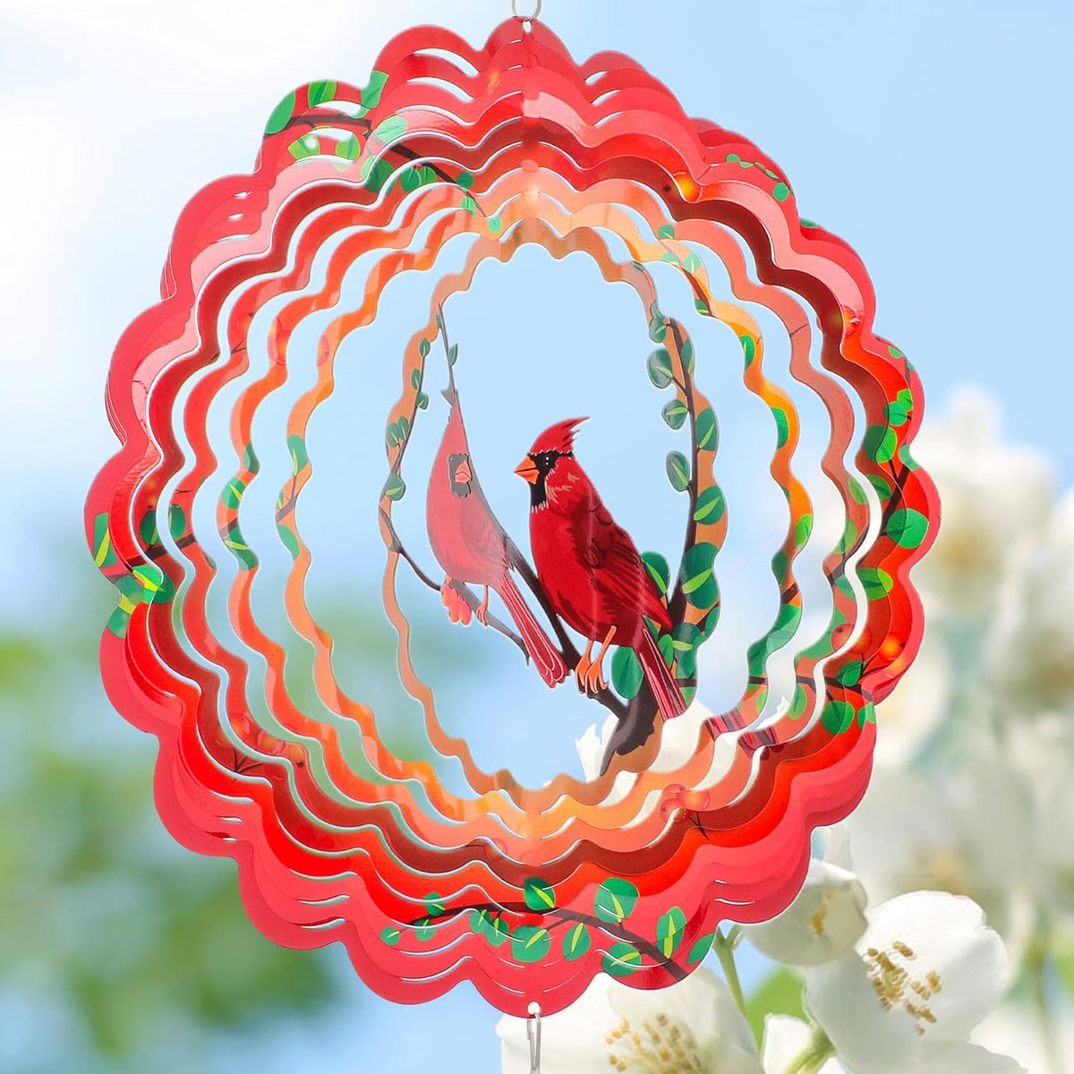 Cardinal Wind Spinners Garden Yard Decor Gift for Women Men, 12 Inch Outdoor Metal 3D Wind Spinner, Stainless Steel Hanging Wind Catchers Kinetic Sculpture for Outside Decoration