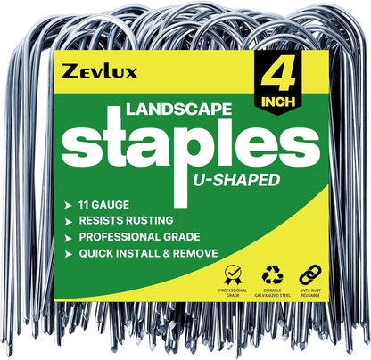4 Inch 160 Pack 11 Gauge U - Shape Garden Stakes Set: Drip, Line & Irrigation Tubing Stakes, Galvanized Landscape Staples for Tube, Lawns, Weed Barriers, Landscape Fabrics, Irrigation Hose, Floor Mats