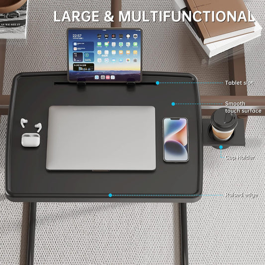 X TV Tray Table, Allpop Large TV Dinner Tray for Eating, Adjustable Folding Laptop Table with Book Stand, Cup Holder & Tablet Slot on Couch & Bed, Black