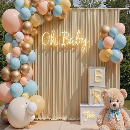 60×14 ft Wrinkle Free Beige Backdrop Curtain for Weddings Parties, 12 Panels 14ft Silky Polyester Wedding Drapes Backdrop Photo Back Drop Cloth for Birthday Baby Shower Photography Backgrounds