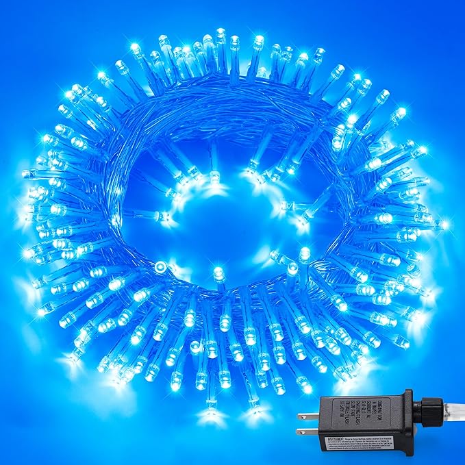 JMEXSUSS 150 LED Blue String Lights Indoor Outdoor Waterproof, Connectable 59 Ft Plug in String Lights, 8 Modes Blue Christmas Lights for Bedroom, Patio, Party, Holiday Decorations