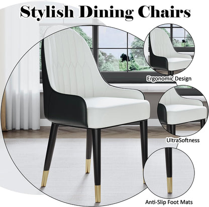 AF ARTISAN FURNITURE Black White Dining Chairs Set of 2 with High Backs Mid Century Modern Kitchen Dining Room Chairs PU Faux Leather Upholstered Large Padded Accent Chair with Legs