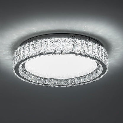 LamQee Crystal Flush Mount Ceiling Light Fixture, Dimmable LED Modern Close to Ceiling Light, Hallway Light Fixtures Round Chandelier for Bedroom Kitchen Bathroom Dining Living Room, Large, 21.65 inch
