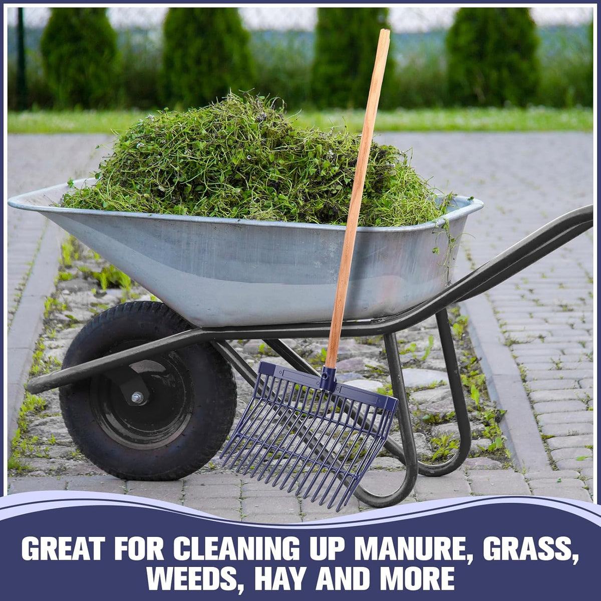 Lasnten Manure Fork Replacement Head, 18 Tines Pitchfork Head with Screws and Nuts, Horse Manure Rake for Picking up Grass and Hay (Navy,2 Pcs)