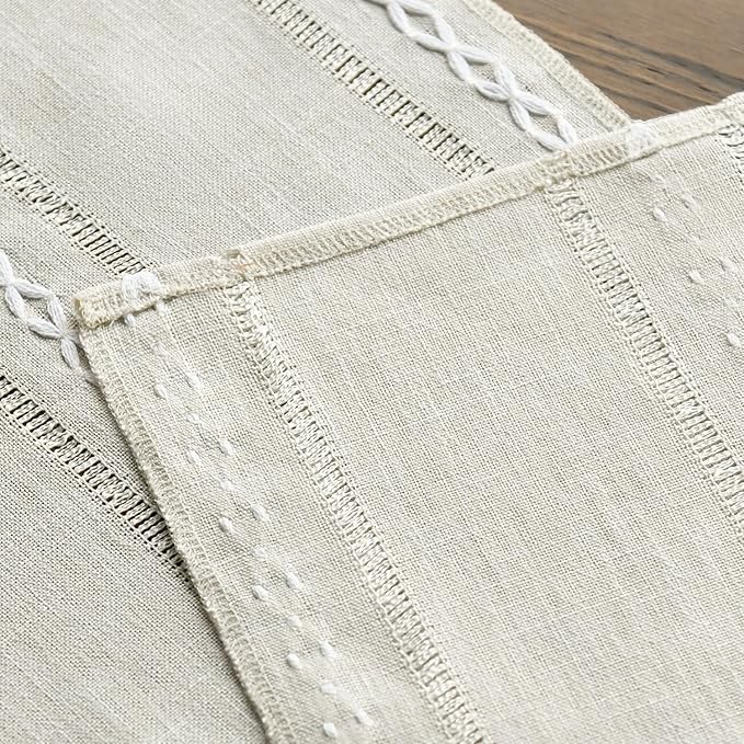 Artoid Mode Beige Rustic Cotton Linen Table Runner, Seasonal Embroidered Hollow Kitchen Dining Table Decoration for Home Party Decor 13x72 Inch