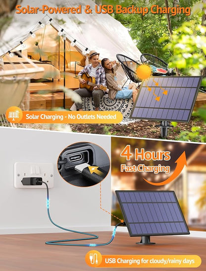 25FT Solar String Lights Outdoor with Remote, Waterproof Dimmable 3 Modes Patio Lights with 10+1 LED Shatterproof G40 Bulbs for Backyard-Black