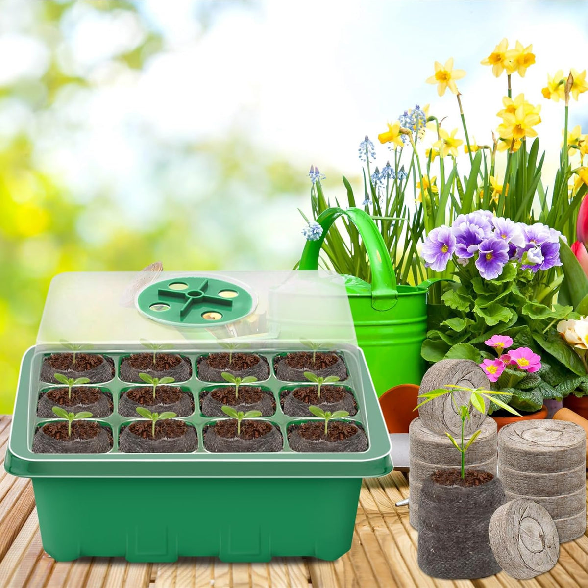Halatool 4 Pack Seed Starter Tray with 50 PCS Peat Pellets, 48 Cells Green Seeding Starter Trays for Organic Seed Stater Soil Pods for Planting Vegetables Plants Flowers - Starting Seeds Kit