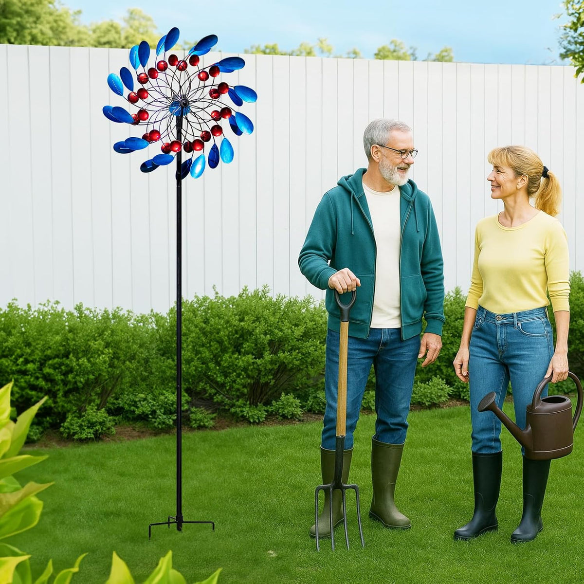 Solar Wind Spinners Outdoor, Colorful Large Garden Wind Spinners with Stake, Lawn Decor Windmill for Yard, Patio, Backyard (24'' W x 88'' H)