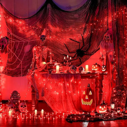 JMEXSUSS 500 LED Red Halloween Lights Indoor Outdoor, 163 FT Clear Wire Red Christmas String Lights Plug in, 8 Modes Christmas Tree Lights Outdoor Waterproof for Tree Bedroom Room Halloween