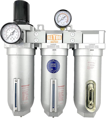3/4" NPT SUPER DUTY Industrial Grade Filter Regulator Coalescing Desiccant Dryer System For Compressed Air Lines, Metal Bowls, Great For Paint Spray And Plasma Cutter (MANUAL DRAIN)