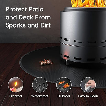 38" Fireproof Fire Pit Mat for Solo Stove Bonfire, Round Grill Mats for Outdoor Grill Deck Protector, Waterproof Pad for Solo Stove Accessories, BBQ Mat for Patio