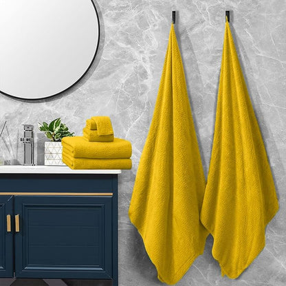 Bath Towel Set of 4, Extra Large Towels Oversized 35x70 Inch Shower Bathroom Towels Highly Absorbent Quick Dry Towel Textured Soft Bath Sheet Towels Set for Bathroom Hotel SPA Fitness Camping (Yellow)