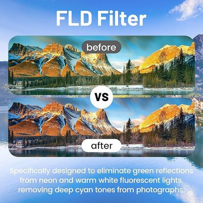 Universal 82mm 3 Piece Lens Filter Kit with Storage Case, Multi-Coated Optical Glass UV Protection Filter + CPL Polarizer + FLD Fluorescent Filters Set with Aluminum Alloy Frame