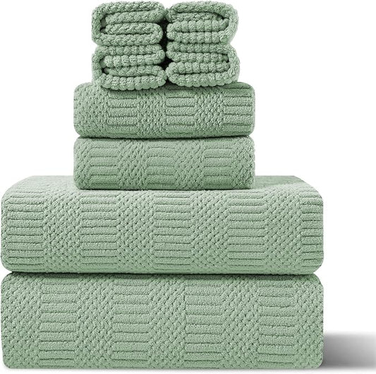 8 Piece Extra Large Bath Towels Set,2 Oversized 35"x70" Bath Towel Sheets,2 Hand Towels and 4 Washcloths 600 GSM Highly Absorbent Quick Dry Towels Set for Bathroom Hotel Light Green