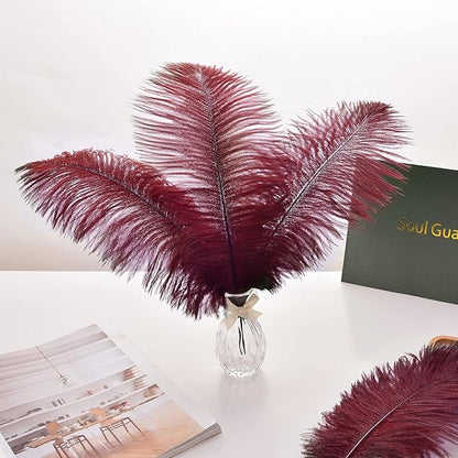 Ballinger Burgundy Ostrich Feathers Bulk - 24Pcs 10-12inch Feathers for Party Centerpieces, Flower Arrangement and Home Decor