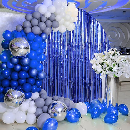 Crosize 2 Pack 3.3 x 9.9 ft Dark Blue Foil Fringe Curtains Party Decorations, Blue Tinsel Curtain Backdrop for Parties, Door Streamers, Glitter Streamer Fringe Backdrop for Birthday Decoration