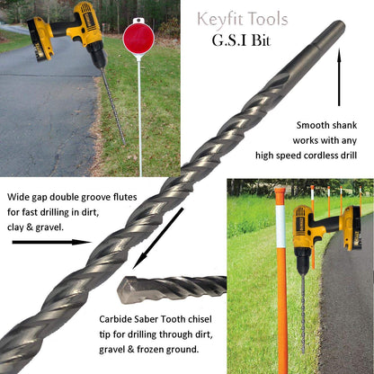 Keyfit Tools G.S.I. Contractor Grade Garden Stake Installation Tool Drill Bit Fast & Easily Install Garden Stakes Even in Frozen Soil Fiberglass Plant Support Stakes Tomato Cage Rebar Steel J Hook