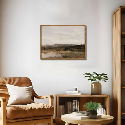 Floating Framed Vintage Canvas Wall Art Decor – Scenic Landscape Paintings Pictures Prints, Nature Countryside Wall Decor for Living Room Bedroom Office and Home Decoration 12x16 inch